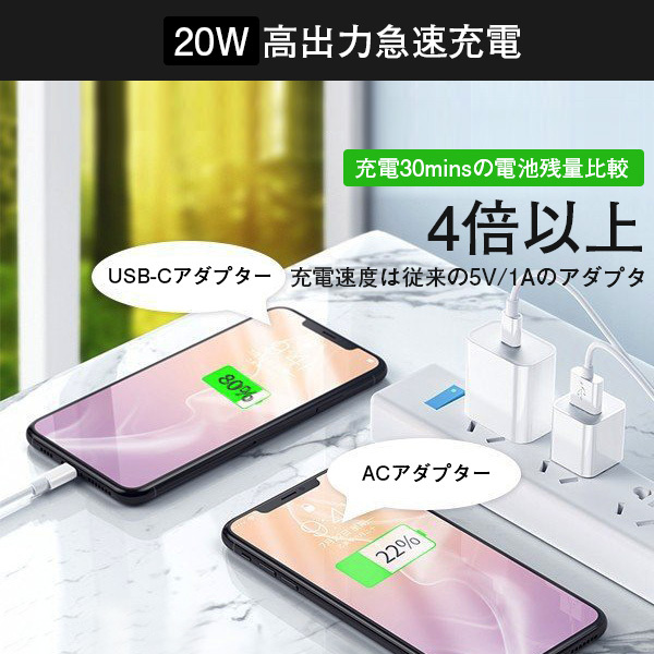 iPhone/iPad/AirPods充電器 20W PD 急速充電　ケーブル付き　 [MFi/PSE認証済み] USB C - Lightning ケーブル 2m付き_画像3