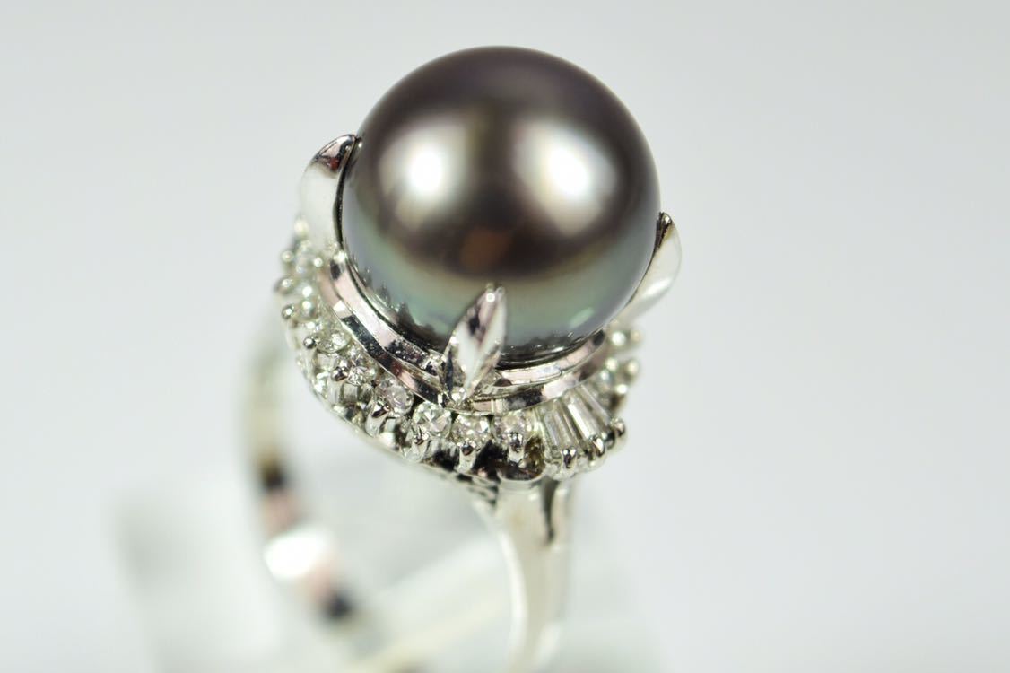 【受注生産品】 Yahoo!オークション - U91 美品 黒蝶真珠11.3mm ダイヤ0 黒蝶(くろちょう)真珠