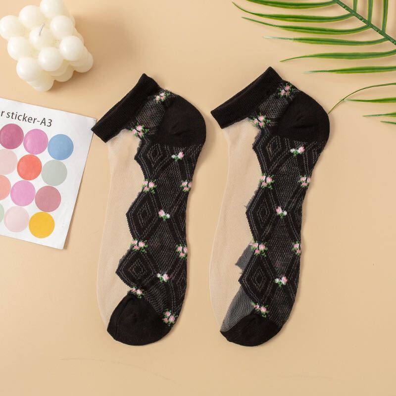  новый продукт товар женский носки 5 пар комплект симпатичный прозрачный цветочный принт гонки .... носки продажа комплектом женщина носки 