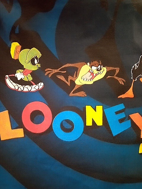 ヴィンテージ 90's~ USA製 LOONEY TUNES 総柄Tシャツ WILD OATSボディ XL フェード キャラクターの画像5