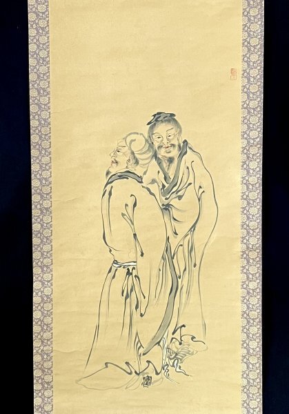 【模写】落款のみ「賢人図」 掛軸 紙本 人物画 中国 中国美術 菩薩 仏画 人が書いたもの ｃ041004_画像3