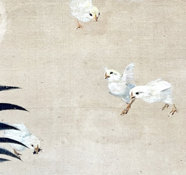 【真作】岡吉枝「親子鶏」 掛軸 絹本 花鳥図 鳥獣 日本画 日本美術 明治時代から昭和初期の画家 洋画家 ｓ041012の画像9