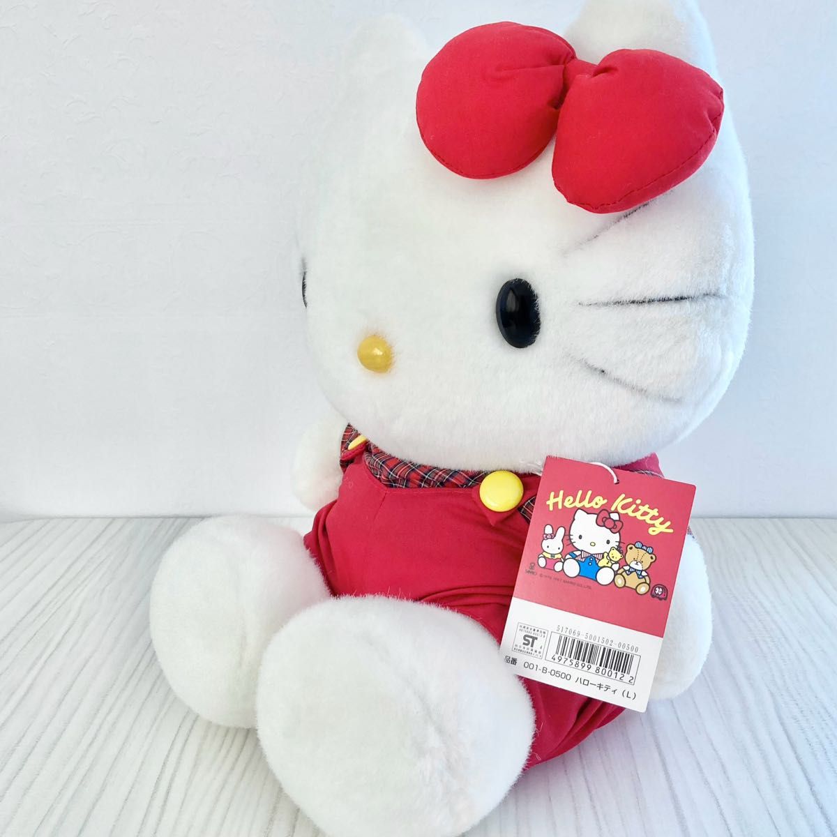 レトロ HELLO KITTY ぬいぐるみ (L) オーバーオール 激レア ハローキティ サンリオ キティちゃん　日本製