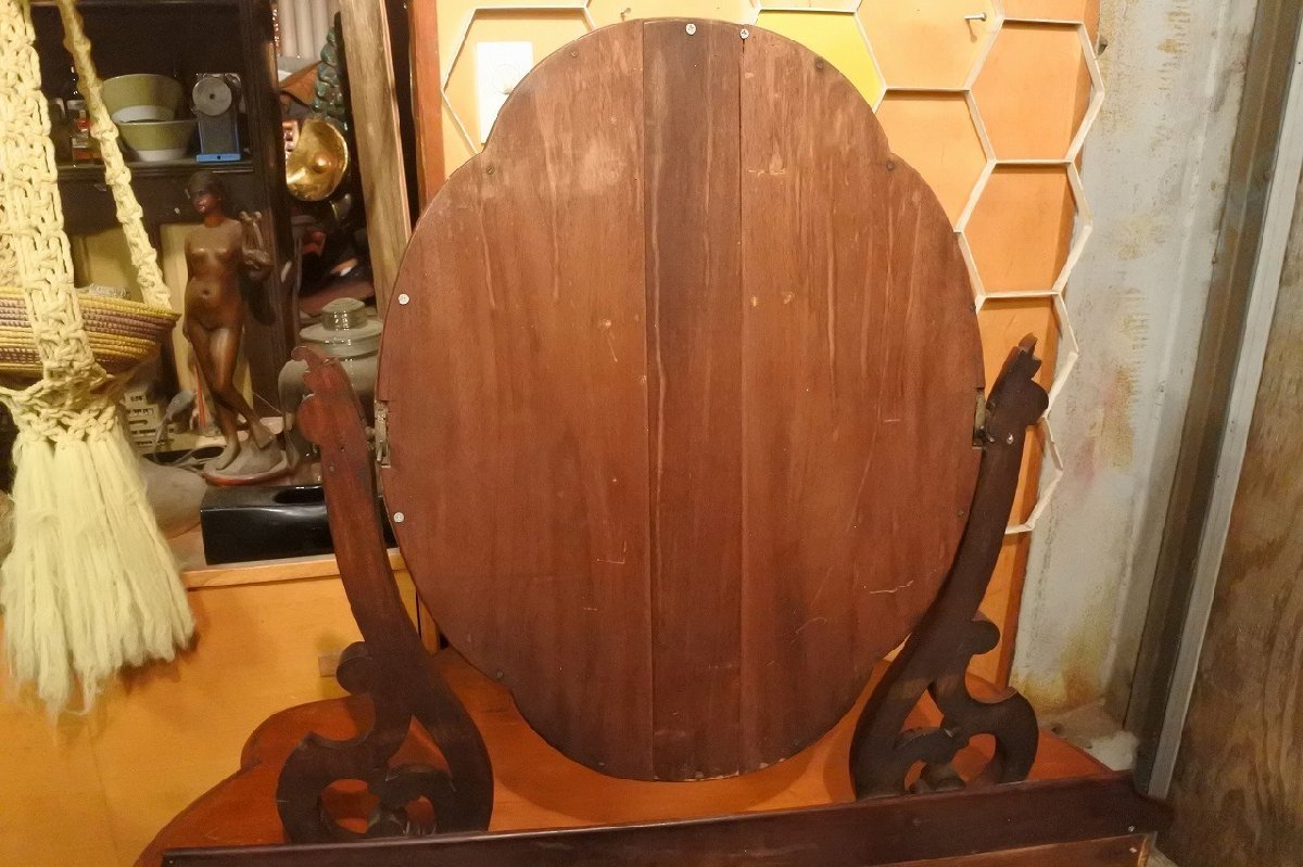  England Vintage dresser mirror looking glass wood wooden chest / France antique Vintage dresser console 