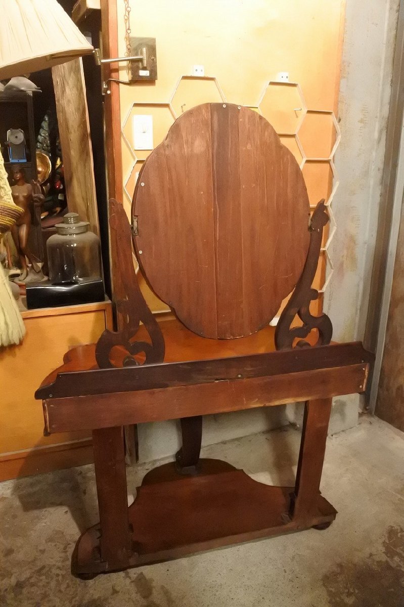  England Vintage dresser mirror looking glass wood wooden chest / France antique Vintage dresser console 