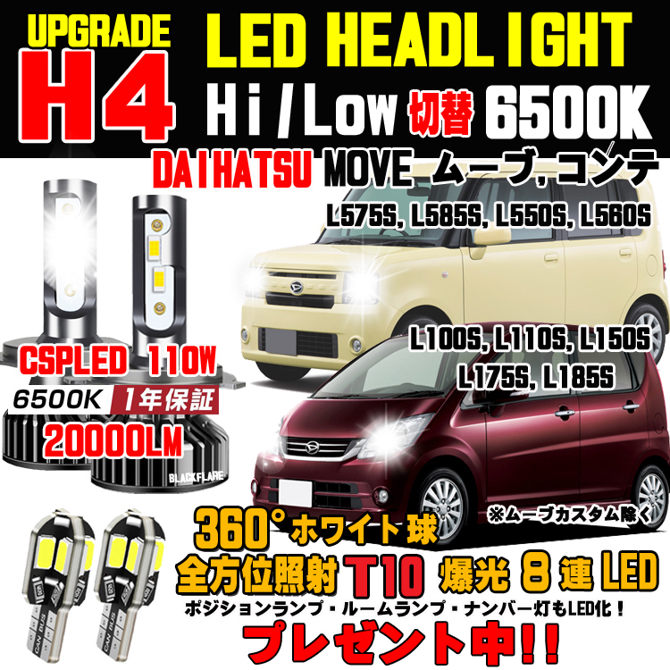 新品 1年保証付き ムーブ コンテ ラテ 新型CSP LEDヘッドライトバルブ ハロゲンからの明るさ300％アップ！ 20000ルメーン 車検対応 Hi/Lo