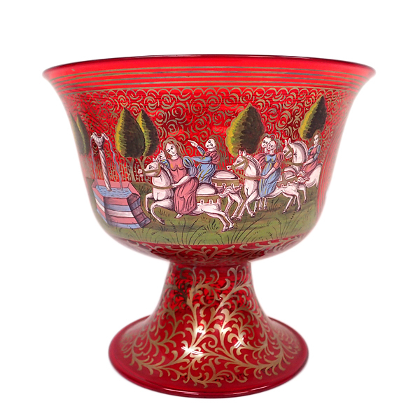 6NB BAROVIER バロヴィエ MURANO ムラーノグラス ウェディングカップ ゴブレット エナメル装飾 レッド 赤の画像4