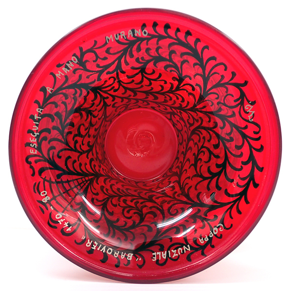 6NB BAROVIER バロヴィエ MURANO ムラーノグラス ウェディングカップ ゴブレット エナメル装飾 レッド 赤の画像7