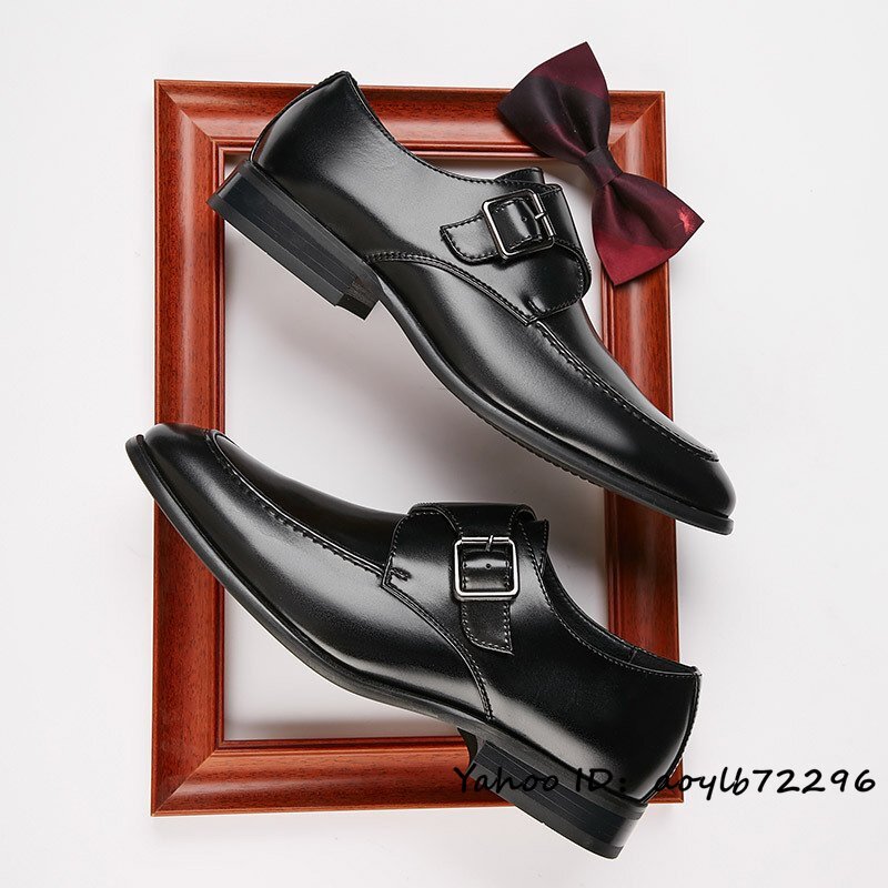 新品特売 ビジネスシューズ メンズ イギリス風 本革レザーシューズ 紳士靴 職人手作り 革靴 高級牛革 モンクストラップ ブラック 25cmの画像2