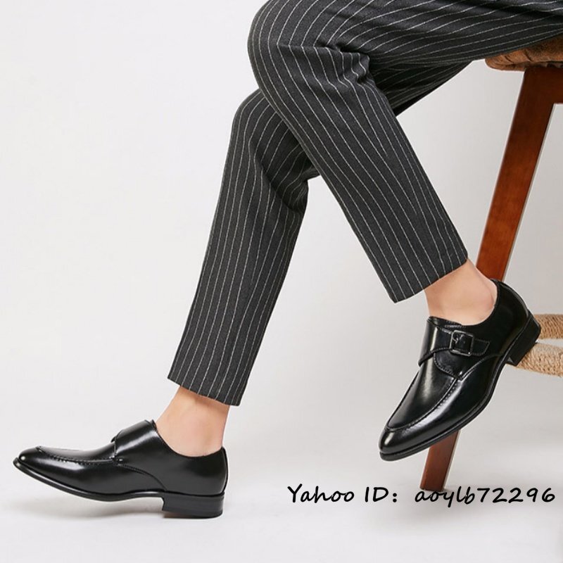 新品特売 ビジネスシューズ メンズ イギリス風 本革レザーシューズ 紳士靴 職人手作り 革靴 高級牛革 モンクストラップ ブラック 25cmの画像5