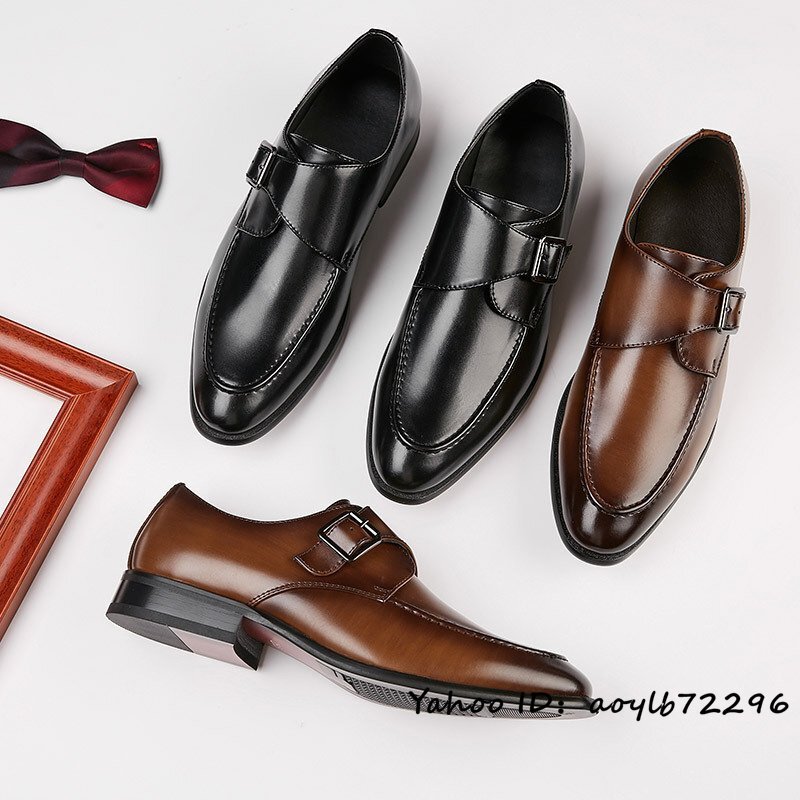 新品特売 ビジネスシューズ メンズ イギリス風 本革レザーシューズ 紳士靴 職人手作り 革靴 高級牛革 モンクストラップ ブラック 25cmの画像7
