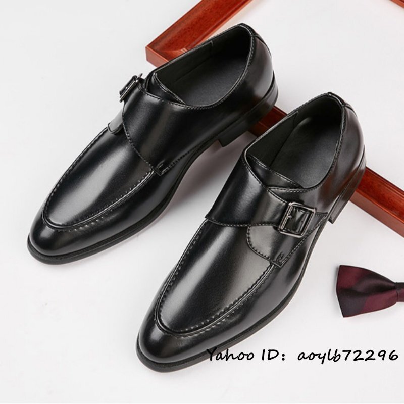 新品特売 ビジネスシューズ メンズ イギリス風 本革レザーシューズ 紳士靴 職人手作り 革靴 高級牛革 モンクストラップ ブラック 25cmの画像1
