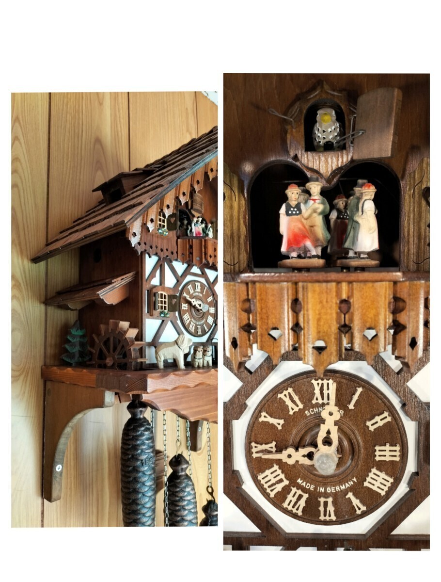 ドイツ シュナイダー 鳩時計 機械式 カッコー時計 オルゴール からくり時計 振り子時計 木製 大型 ハト時計 おもり式 動作品(一部未確認)の画像8