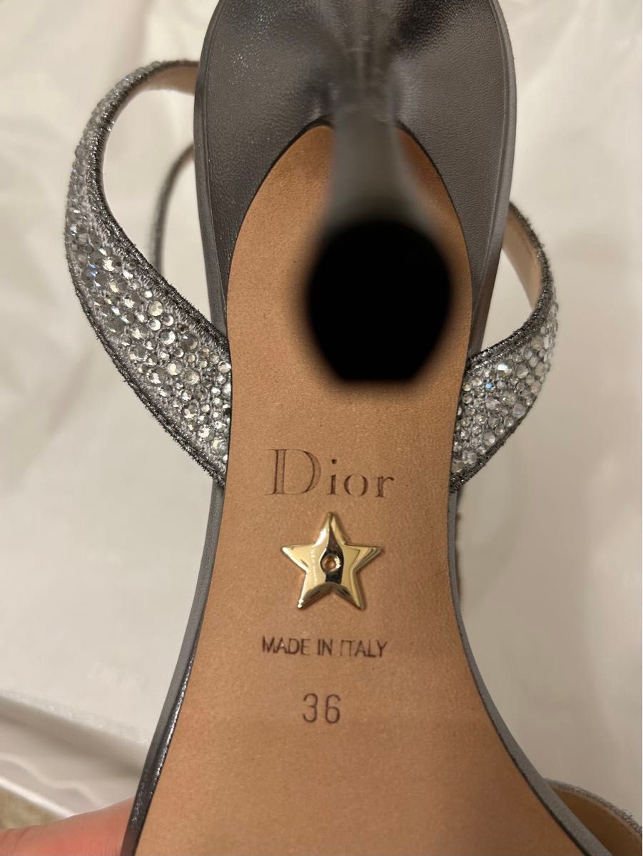 Dior Dway ヒール サンダル　エンブロイダリー　コットン　 シルバー　箱あり