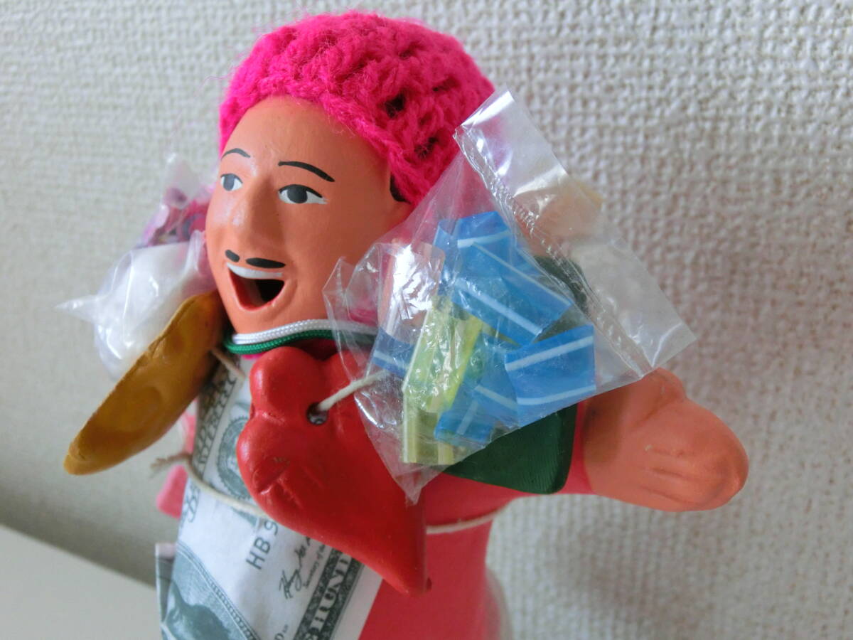 中古品 保管品 エケコ人形 約16cm ピンク 幸運 開運 招福 雑貨/激安1円スタートの画像4
