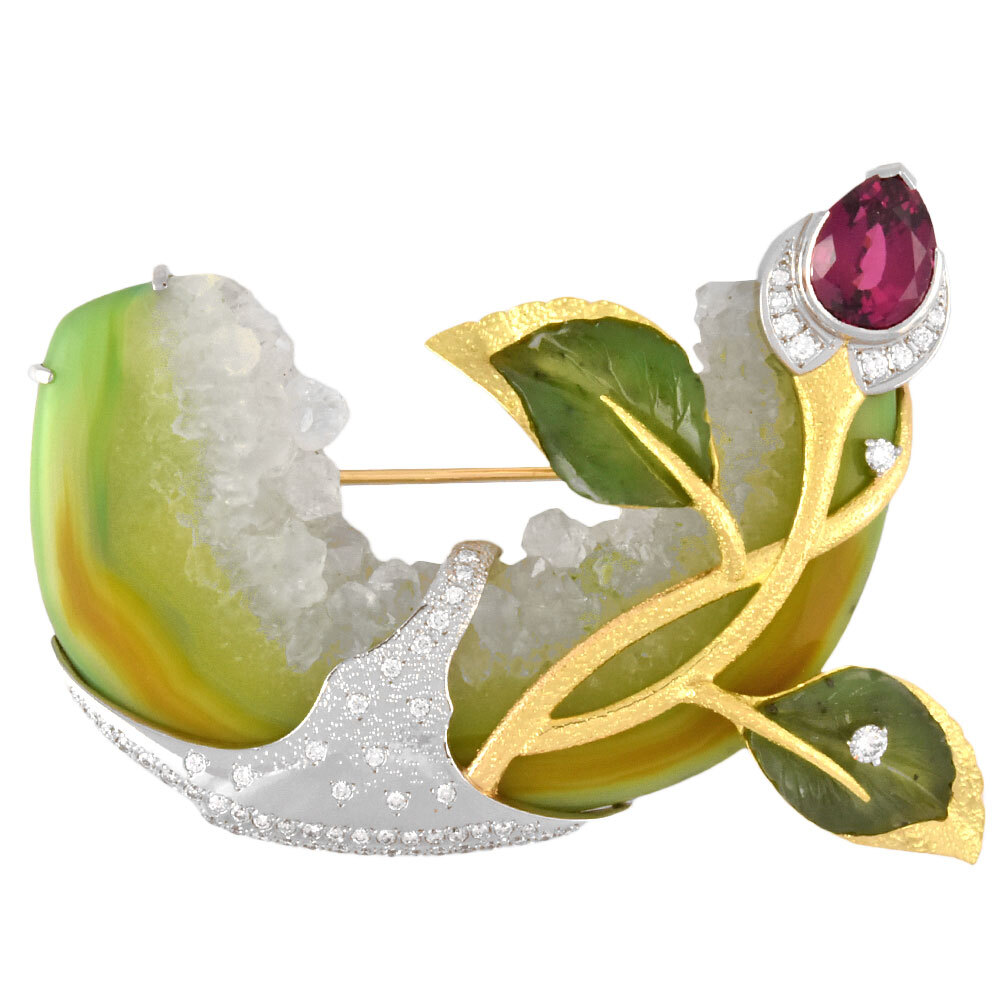【国内即発送】 ガーネット ブローチ 清流の辺 Chiho 田宮千穂 6.05ct レディース 作家ジュエリー ダイヤモンド K18YG Pt900 ダイヤモンド