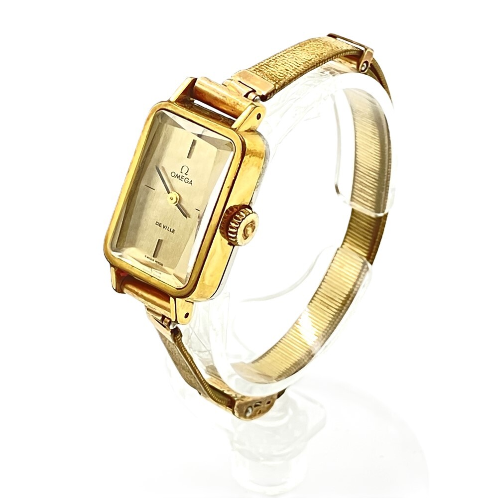 オメガ OMEGA デヴィル DE VILLE 腕時計 ゴールド文字盤 稼働品 手巻き 機械式 スクエア レディースの画像2