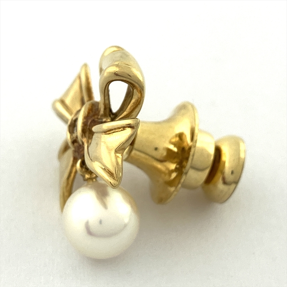 ミキモト MIKIMOTO リボンモチーフ ブローチ K18YG パール イエローゴールド 約 2.6g アクセサリー_画像3