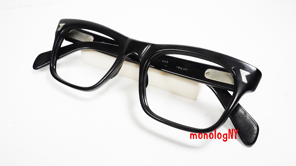 1960s イタリア製 ITALY 黒セルビンテージ眼鏡フレーム Vintage ウエリントン型 BLACK お洒落メガネ＆サングラスの画像1