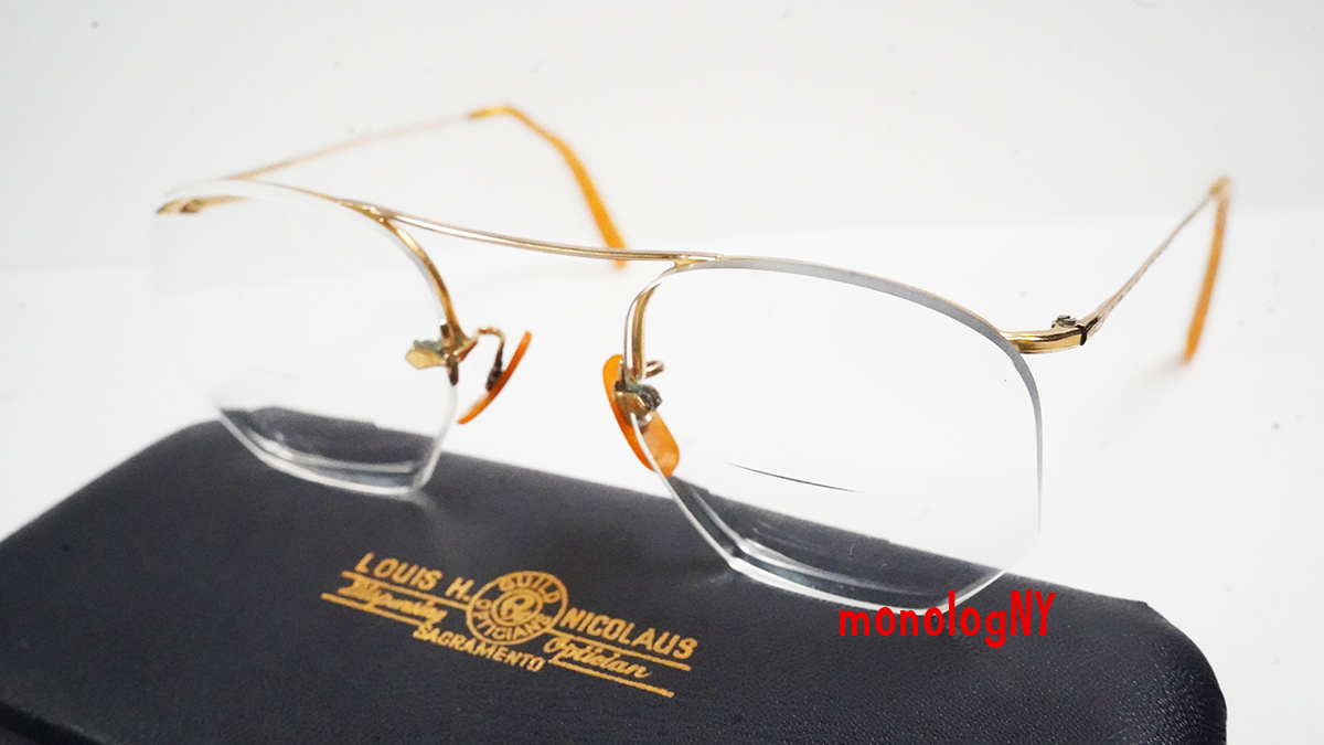1940s ボシュロム B&L ビンテージ12KGFゴールド金張り眼鏡フレーム NUMONT ハーフリム FUL-VUE ベークライト製テンプル 超希少メガネの画像4