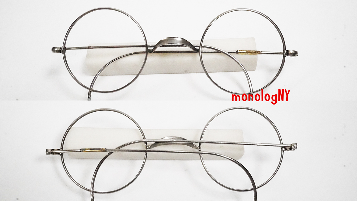1900s シルバーメタルアンティークラウンド眼鏡フレーム UK イギリス製クラッシックメガネ Antique レア稀少メガネ ジョンレノンの画像2