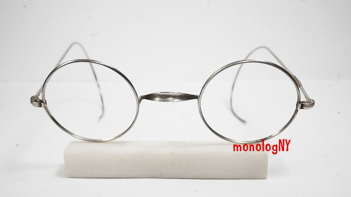 1900s シルバーメタルアンティークラウンド眼鏡フレーム UK イギリス製クラッシックメガネ Antique レア稀少メガネ ジョンレノンの画像3