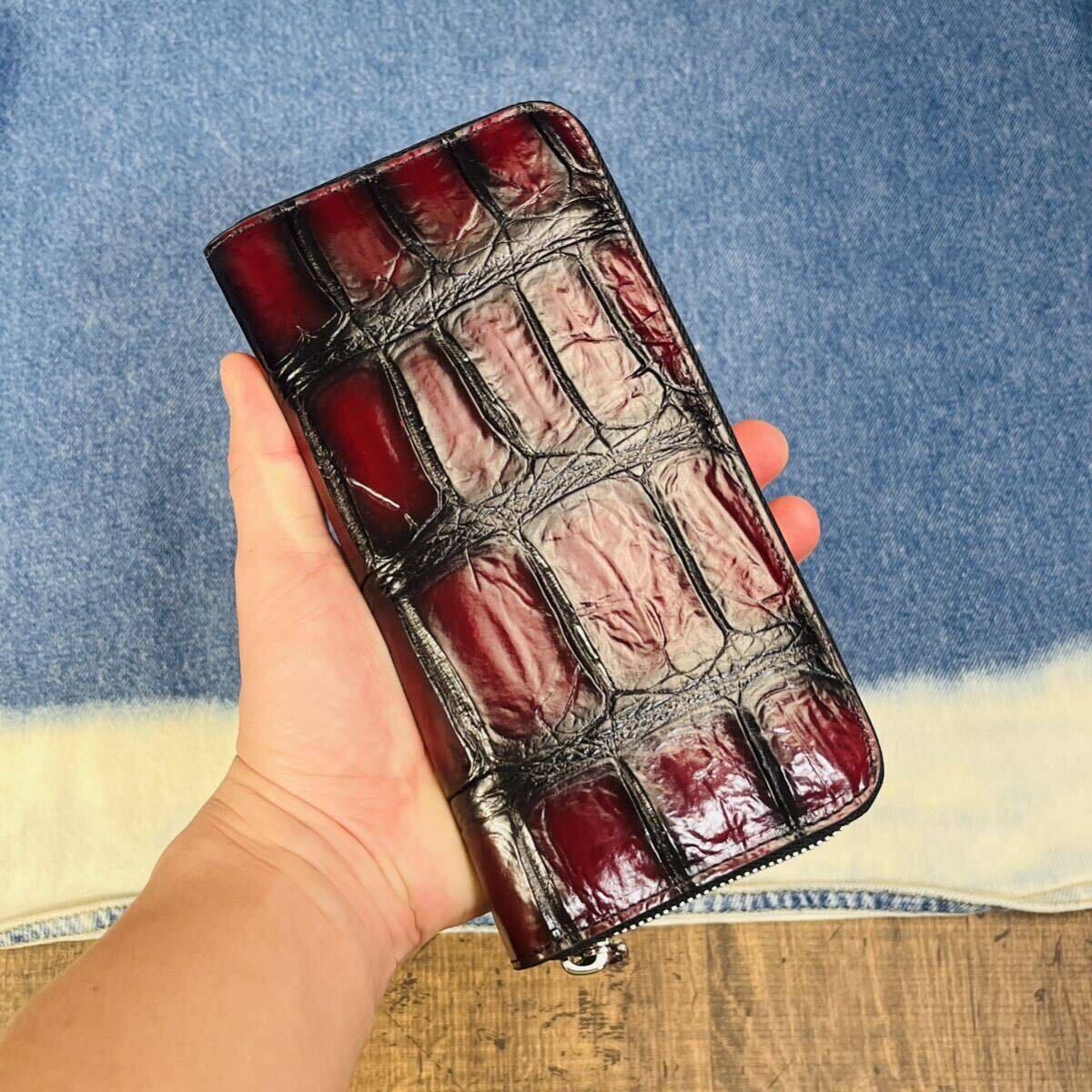 [.. up ] the truth thing photographing one sheets leather crocodile long wallet round fastener purse free shipping 1 jpy eyes ground dyeing men's purse leather purse wine red 