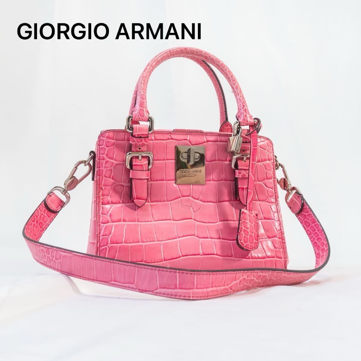 極美品　GIORGIO ARMANI ジョルジオアルマーニ　バウレット　ハンドバッグ　　ショルダーバッグ　2way クロコ型押し