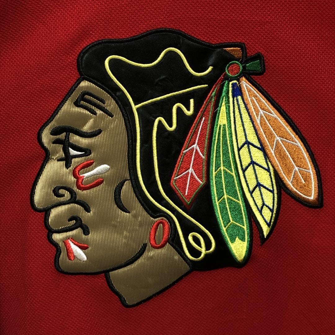 NHLブラックホークス Reebok リーボック CCM カナダ製 両面刺繍ロゴ 50 ホッケーゲームシャツ ユニフォーム ホッケーシャツ 90s_画像5