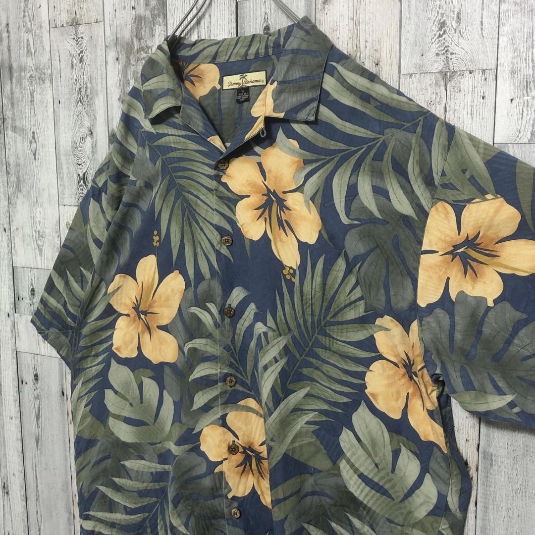 【美品】Tommy Bahama トミーバハマ シルク ボタニカル リーフ柄 花柄 総柄 2XL相当 開襟 アロハ 半袖シャツ シルクシャツ_画像5