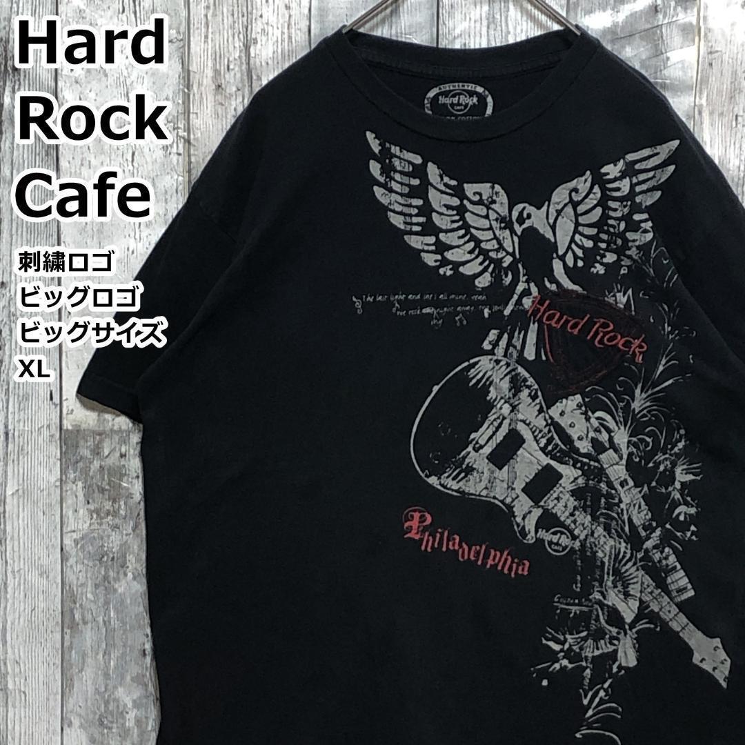 Hard Rock Cafe ハードロックカフェ ギター イーグル ビッグプリント 刺繍 黒 XL Tシャツ 90s_画像1