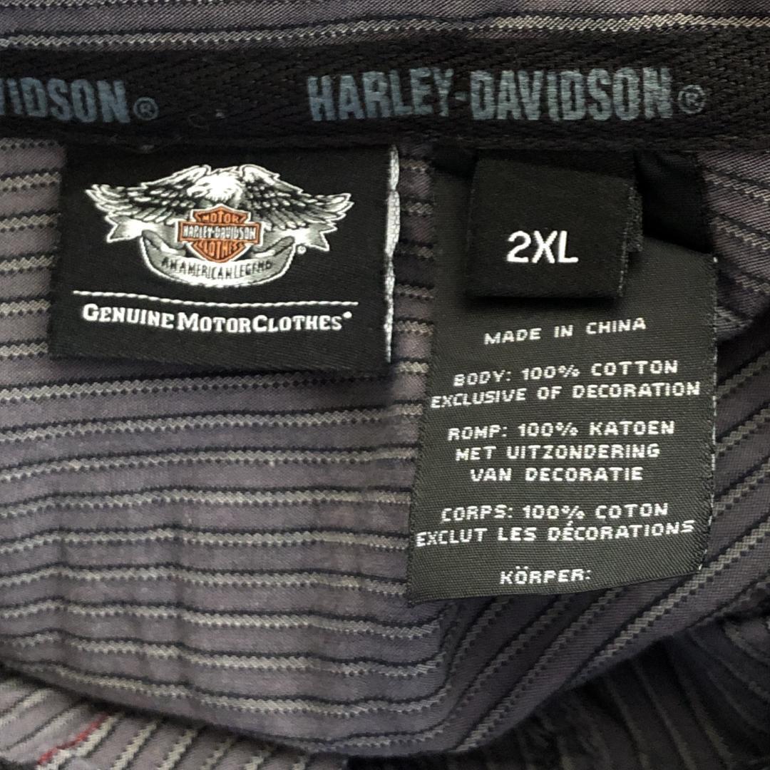 人気★HARLEY-DAVIDSON ハーレーダビッドソン 両面刺繍ロゴ ストライプ 2XL 長袖シャツ 90s ビッグサイズ オーバーサイズ_画像4