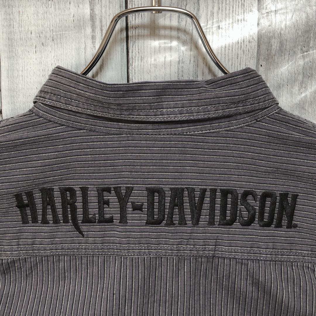 人気★HARLEY-DAVIDSON ハーレーダビッドソン 両面刺繍ロゴ ストライプ 2XL 長袖シャツ 90s ビッグサイズ オーバーサイズ_画像7