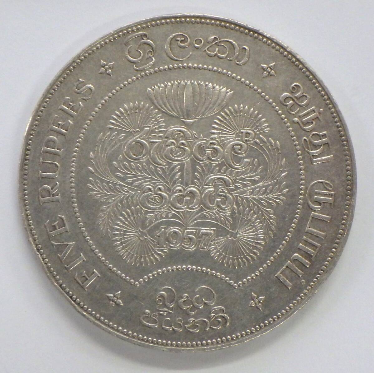 ◇英連邦王国 セイロン◇1957年 仏教2500年記念 ５ルピー銀貨 約3.9cm 約28.2g イギリス連邦王国 スリランカの画像2