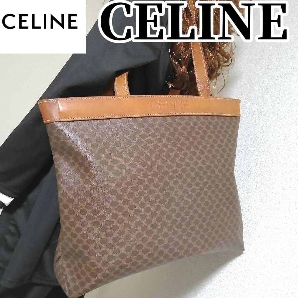 CELINE セリーヌ PVC レザー トートバッグ 大容量 マカダム柄 総 CELINE セリーヌ PVC レザー トートバッグ 大容量 マカダム柄 総