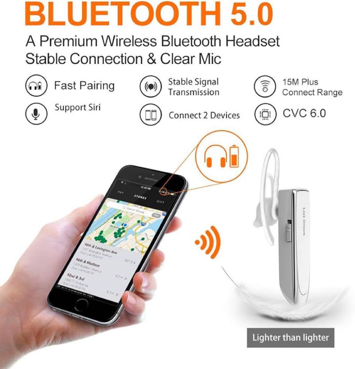 Bluetooth ヘッドセット ワイヤレス 片耳 耳掛け型 マイク内蔵未使用品！イヤホン 耳掛け式 Link Dream