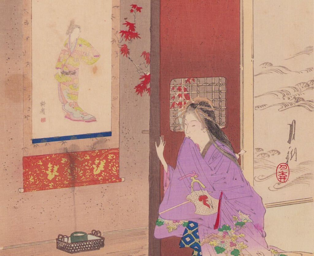 hana_desu15 genuine work month .[ woman manners and customs ....] Meiji era genuine article ukiyoe woodblock print large size .. beauty picture manners and customs .gekko ukiyoe