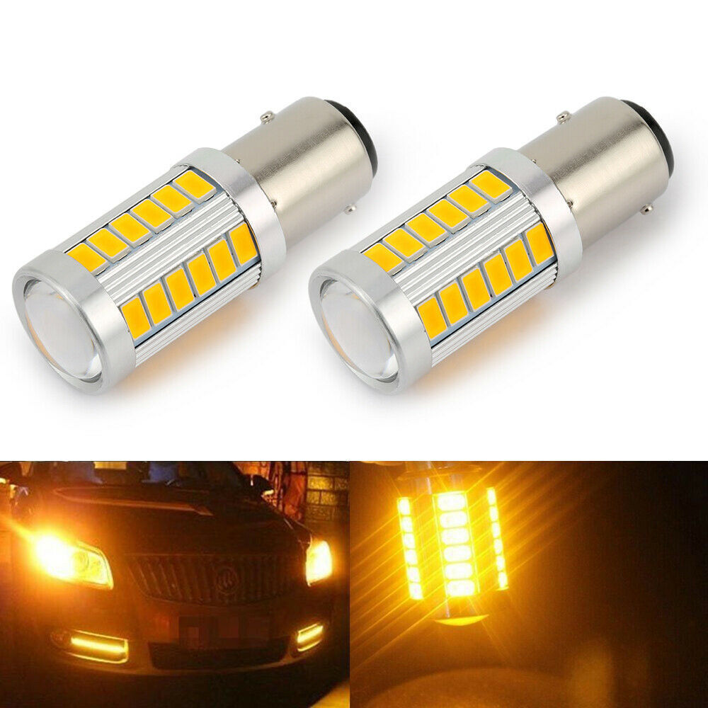 即納可能 S25/BAY15D ダブル ピン角 180° SMD 33連LED 800ルーメン/lm 12V 2個セット 黄/アンバー/オレンジ ウインカー コーナーライト_画像1