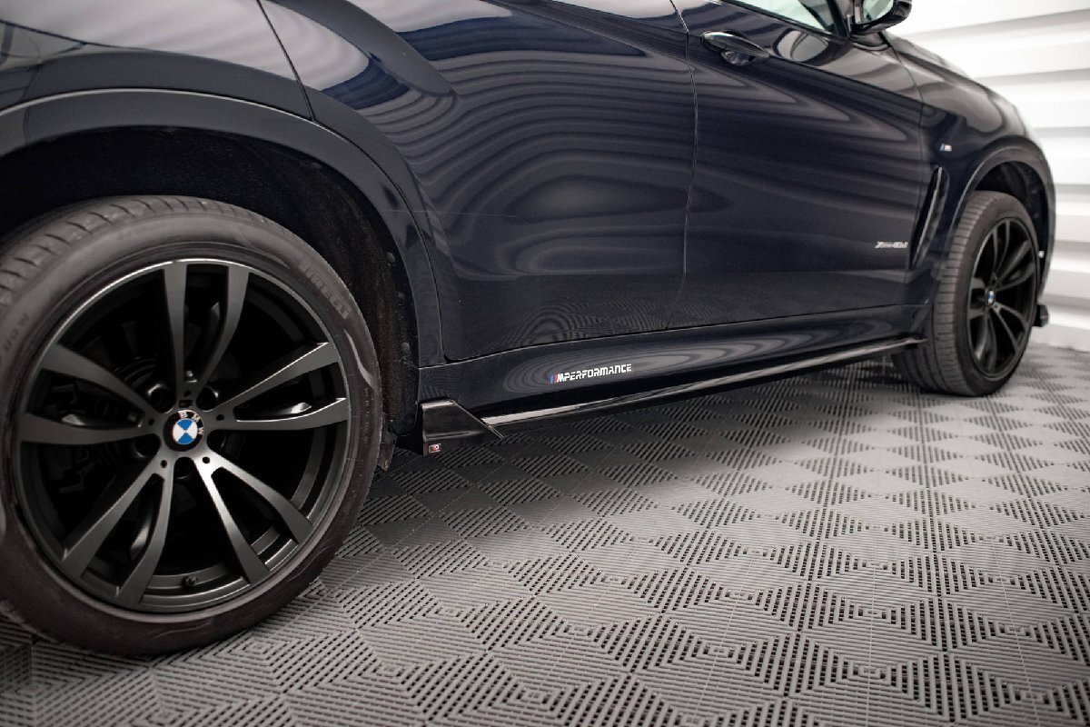 BMW X6 F16 Mスポーツ用 '14～'19 社外 ABS製 サイドスカート/ステップ ディフューザー エクステンション グロスブラック エアロパーツ V.2_画像4