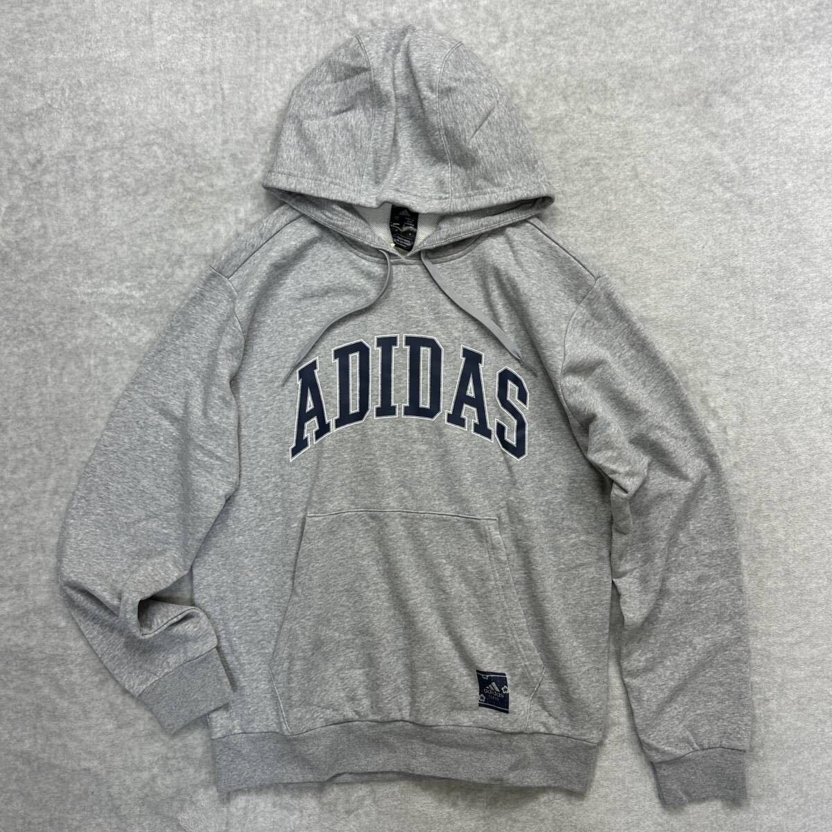 【格安送料】新品未使用 adidas XLサイズ アディダス パーカー スウェット フーディ プルオーバー ジム ビックロゴ グレー フレンチテリーの画像1