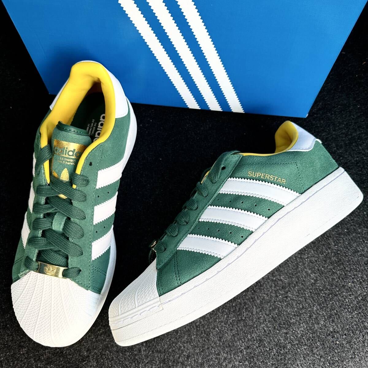 27.5cm 新品未使用 adidas Originals SUPERSTAR XLG スーパースター SST スニーカー シューズ スエード 金ベロ 人気 定番 箱有り 正規品