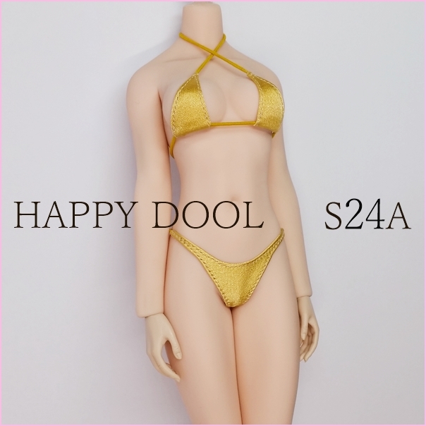 TBLeague 【Happy Doll】S24A ゴールド サテン クロスビキニ セット 1/6 Phicen ファイセンの画像1
