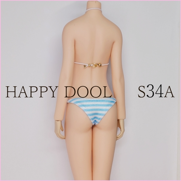 TBLeague 【Happy Doll】S34A 水色 しま柄 クロスビキニ セット しまぱん 1/6 Phicen ファイセンの画像3
