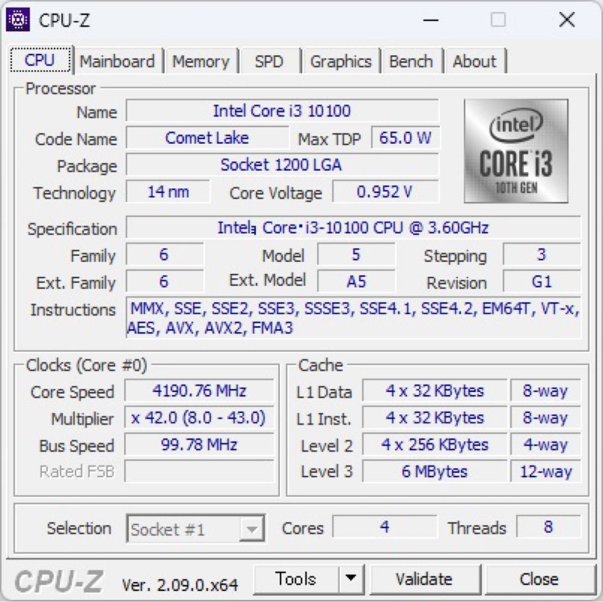 【動作確認済】Intel Core i3 10100 3.6GHz LGA1200 SRH3N 【Comet Lake】