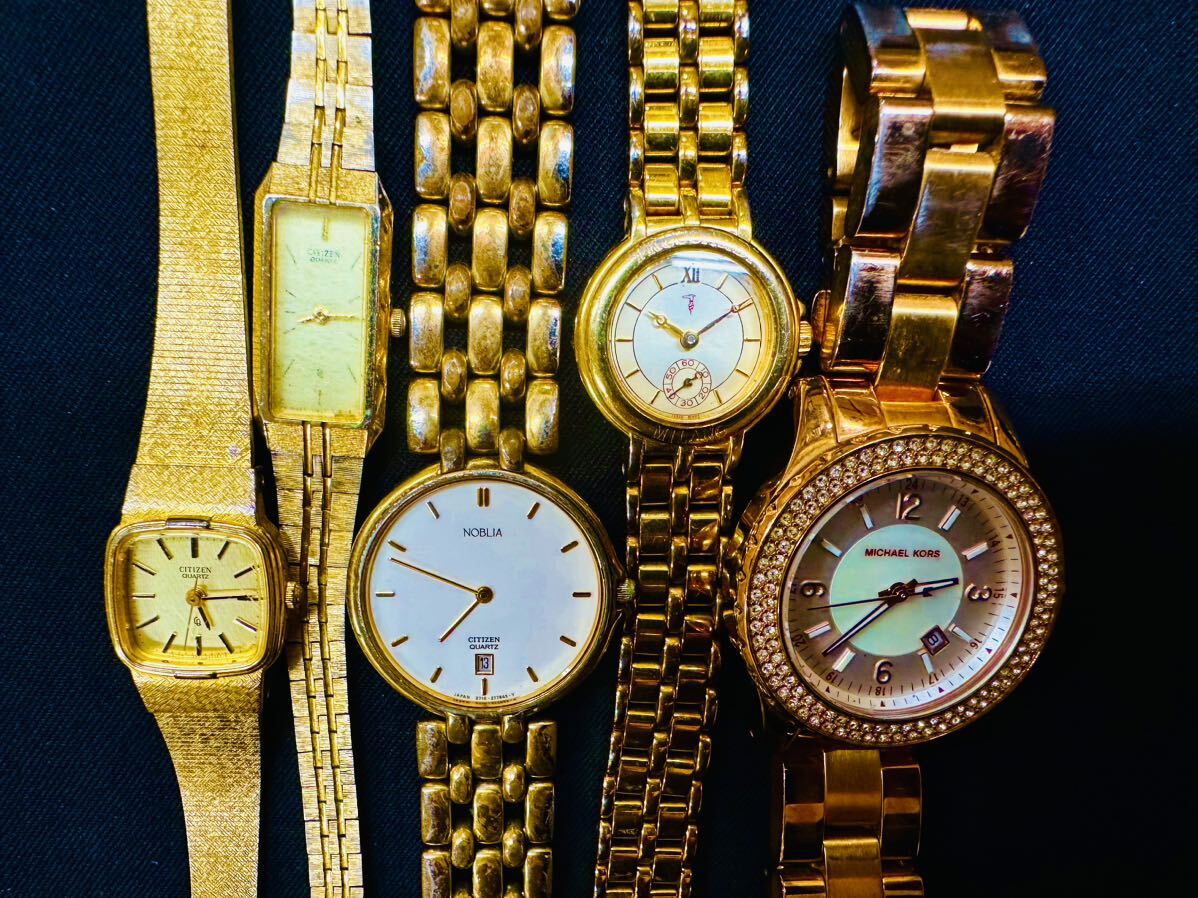 ゴールドカラーのみ 腕時計 150本 大量 SEIKO ACCUTRON ELGIN Courreges CITIZEN TRUSSARDI MICHAEL KORS RICOH 等まとめてセットF173の画像3
