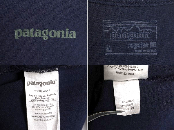 17年製 パタゴニア プリント 長袖 Tシャツ メンズ M / 古着 Patagonia アウトドア ロンT ロングスリーブ 袖プリント クルーネック ネイビー_画像4