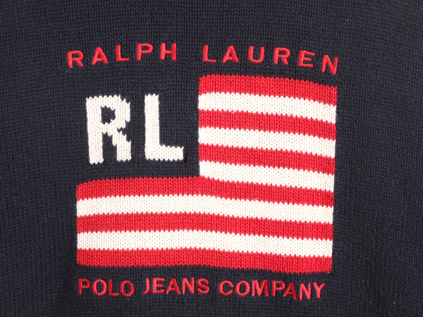 ラルフローレン 星条旗 コットン ニット セーター レディース XL / 古着 POLO JEANS Co ハイネック ポロ 大きいサイズ 長袖ニット ネイビー_画像3