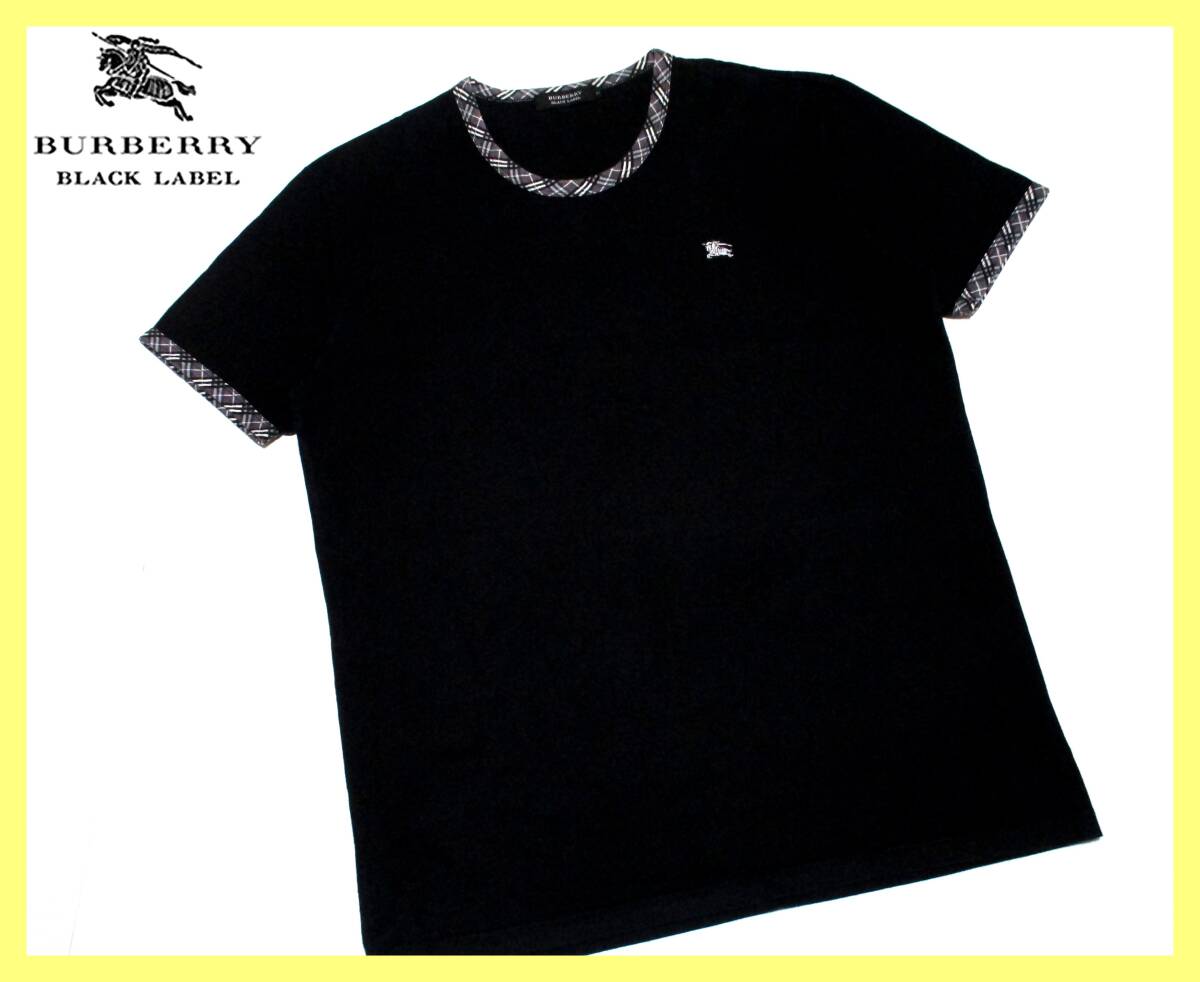 美品 バーバリーブラックレーベル ホワイトホース刺繍 首周り・袖口ノバチェック柄 Tシャツ 日本製 サイズ M(2)の画像2