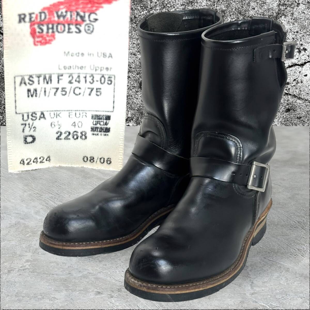 ☆人気モデル☆RED WING 2268 エンジニアブーツ レッドウィング 2006年8月 黒 ブラック レッドウイング ロングブーツ USA メンズ US7.5_画像1