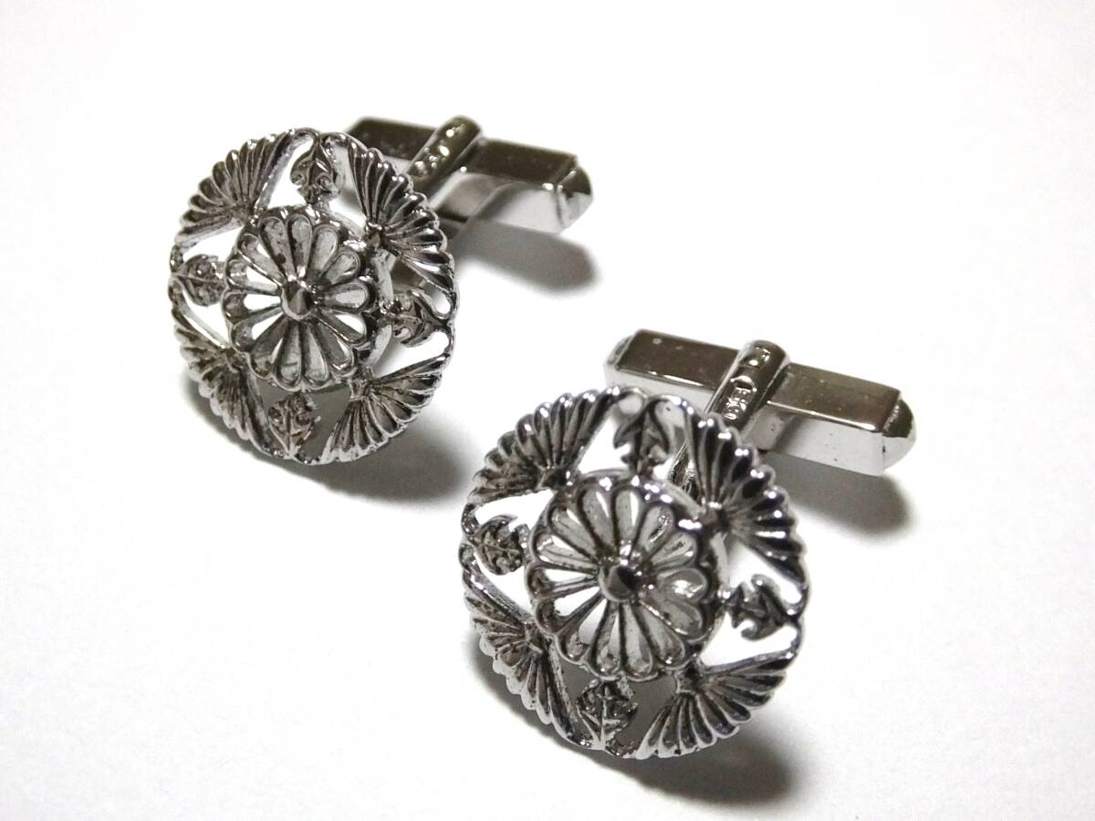 ミキモト シルバー カフス 菊紋 mikimoto cufflink silver Japanese Crest kiku カフスボタン_画像2